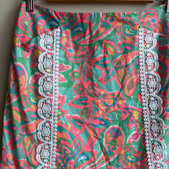 Lilly Pulitzer Corrie Skirt Make a Splash Starfish Shells Lace Paisley Neon - Picture 2 of 3